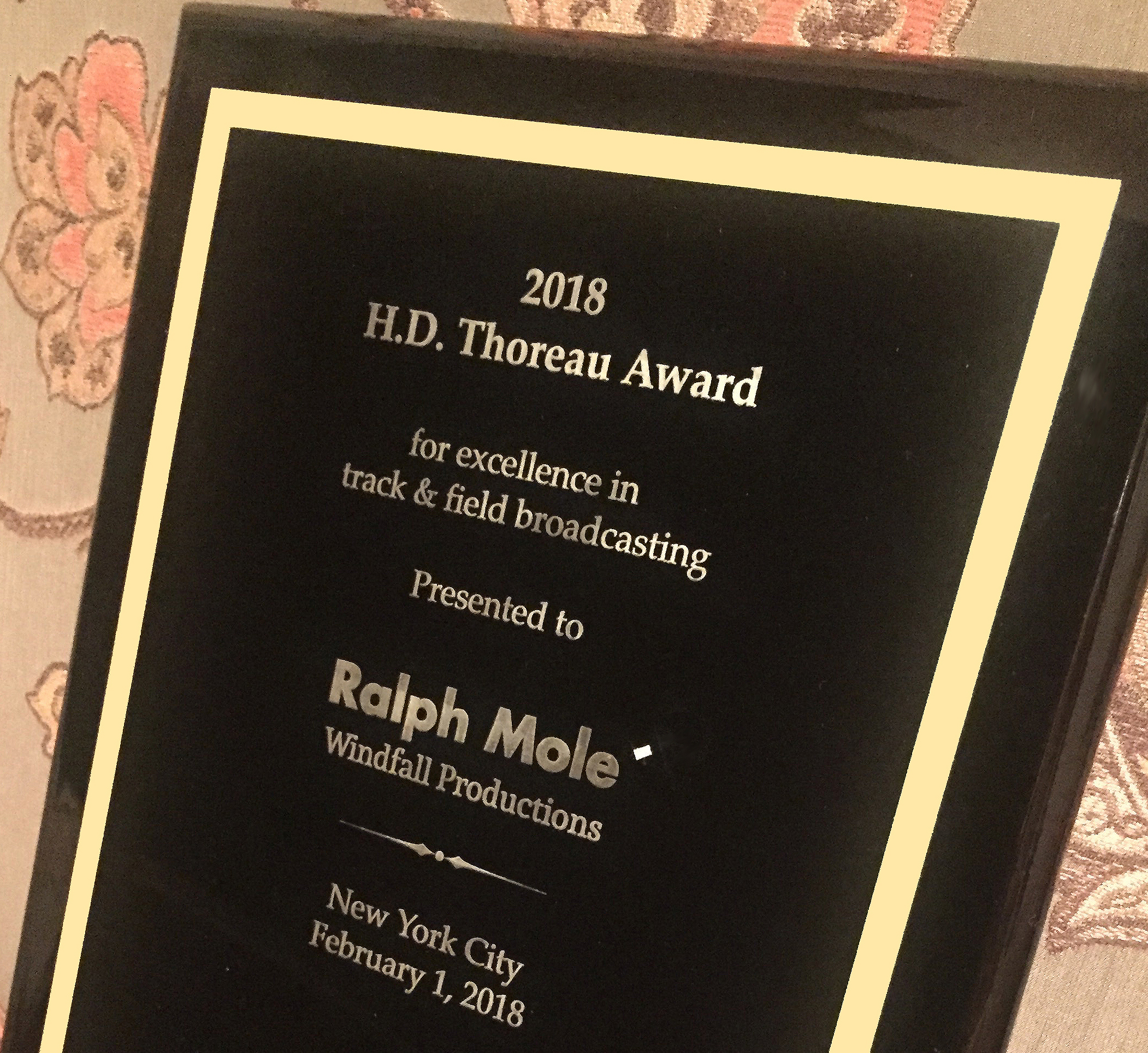 Ralph J. Mole' Awarded Excellence in Track and Field Broadcasting
